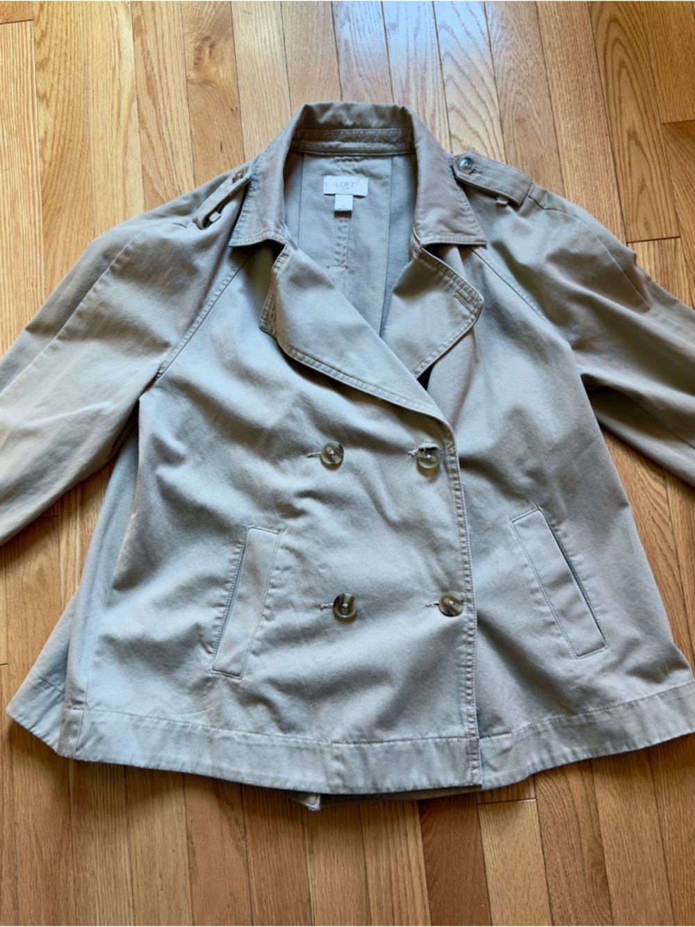 LOFT Classic Double-Breasted Khaki Trench/Utility jacket, size Medium - Picture 9 of 9